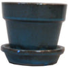 Clay Planter With Attached Saucer, Tropical Blue, 4-3/8 x 4-In.