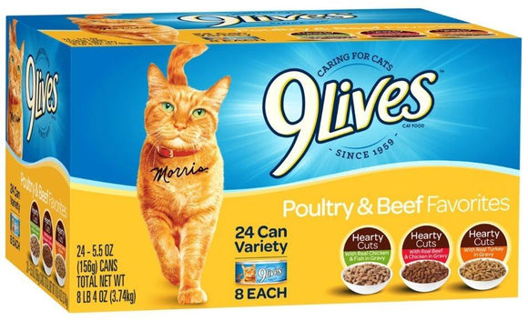 9 Lives Poultry and Beef Favorites Variety Pack Canned Cat Food