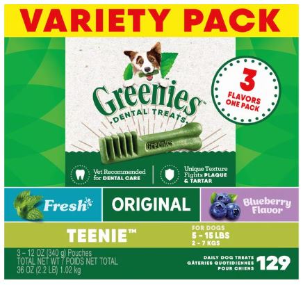 Greenies 3-Flavor Variety Pack Teenie Dental Dog Treats (36 oz - 129 Count)