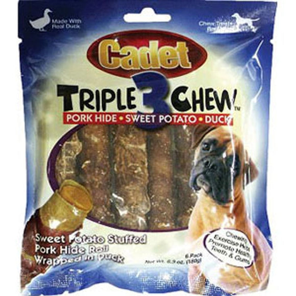 Cadet Pork Hide Triple Chew 6 Pack (Duck/Sweet Potato)