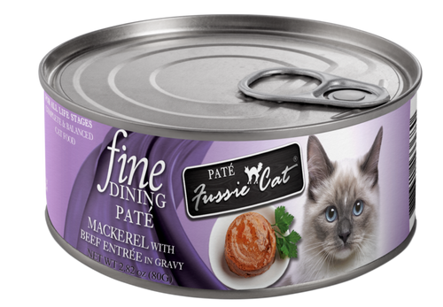 Fussie Cat Fine Dining Pate Mackerel with Beef Entree in Gravy